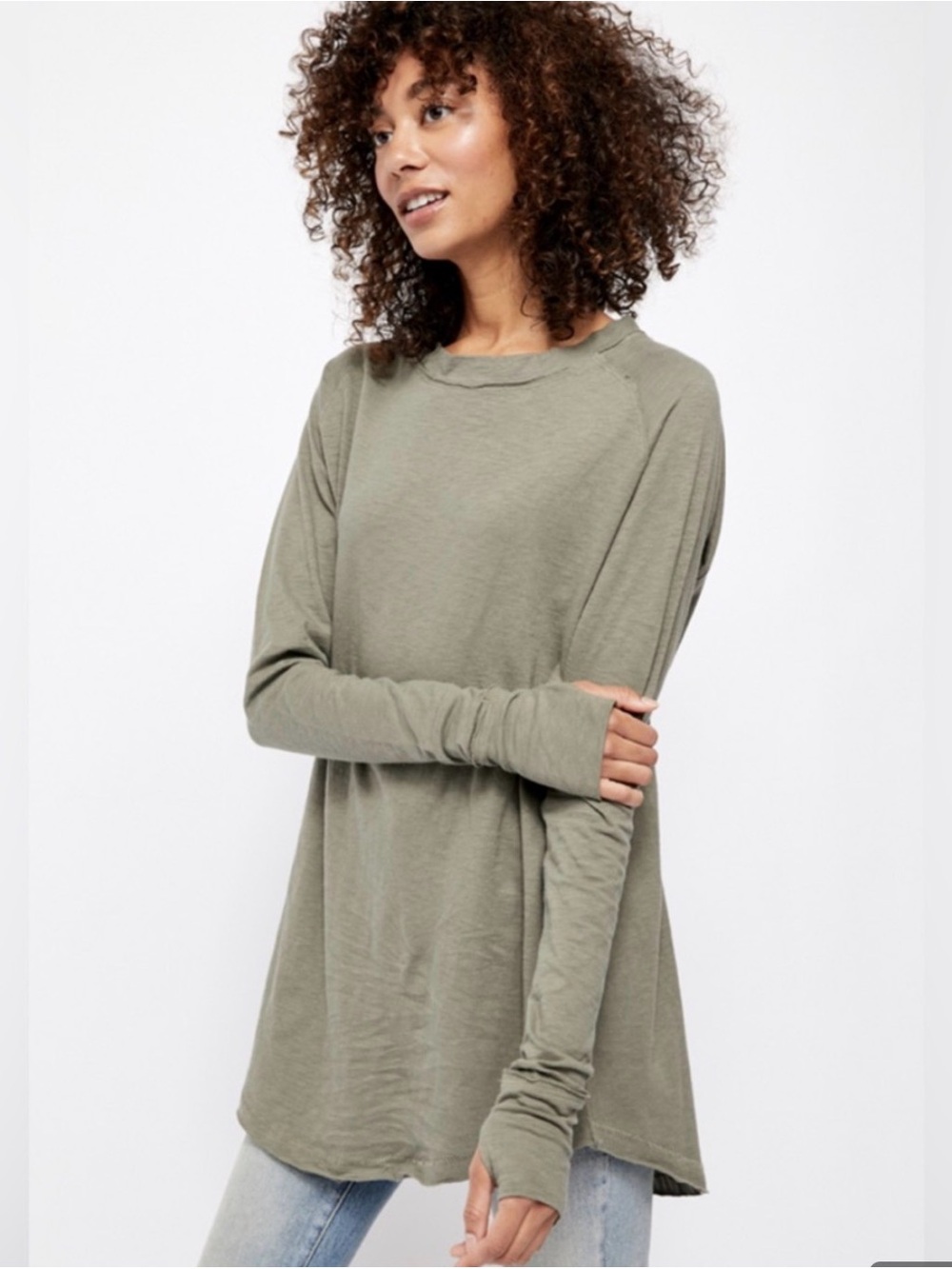 Free People We The Free Arden Tee, Size Medium in Olive Green